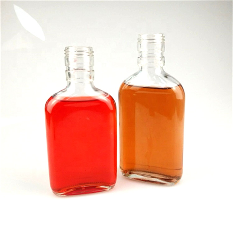 wholesale clear flat shape screw off 200ml glass bottle for coffee,liquor