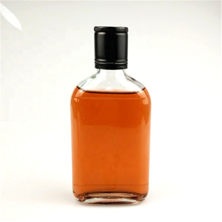 wholesale clear flat shape screw off 200ml glass bottle for coffee,liquor