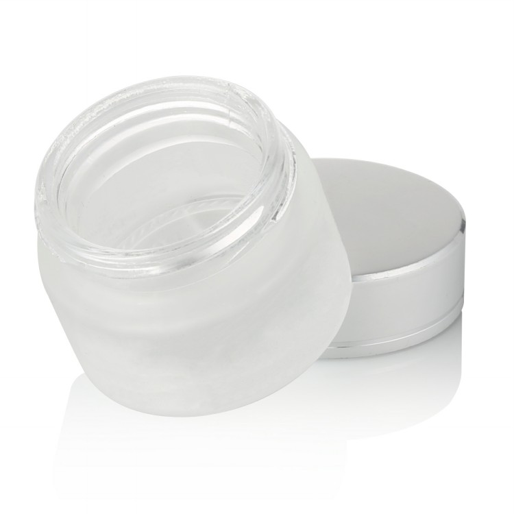 wholesale clear frosted cosmetic frosted glass jars 10g 15g 20g 30g 50g 100g  hot sale popular best jar  with silver  metal lid