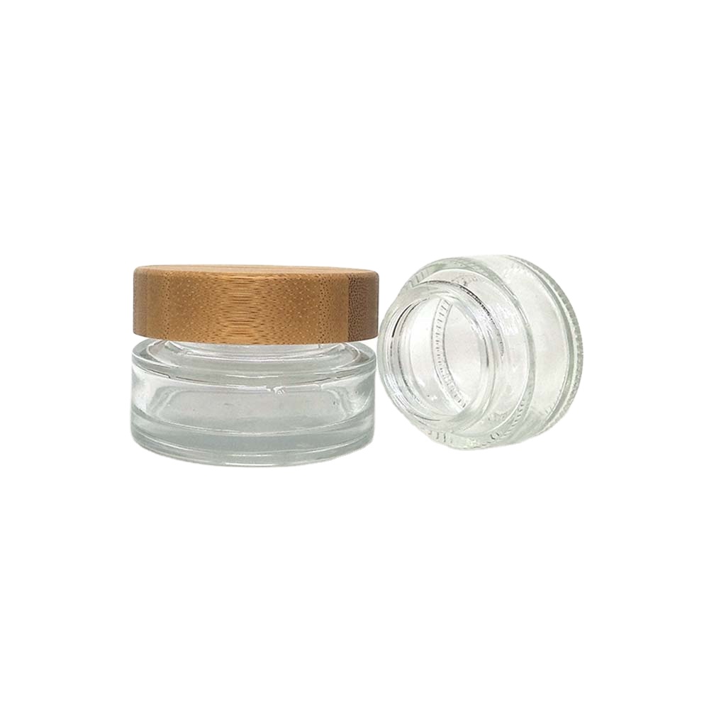 wholesale clear frosted glass cosmetic packaging skincare cream jars wooden cosmetic container 100g