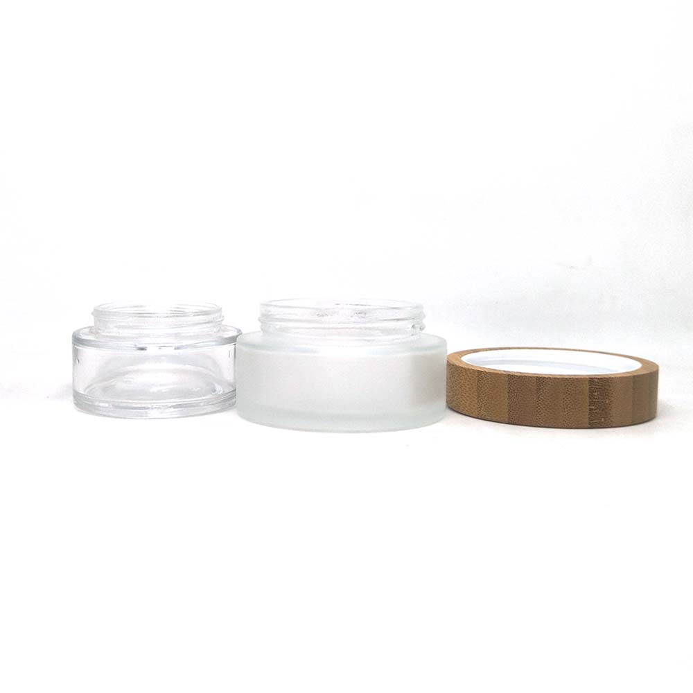 wholesale clear frosted glass cosmetic packaging skincare cream jars wooden cosmetic container 100g