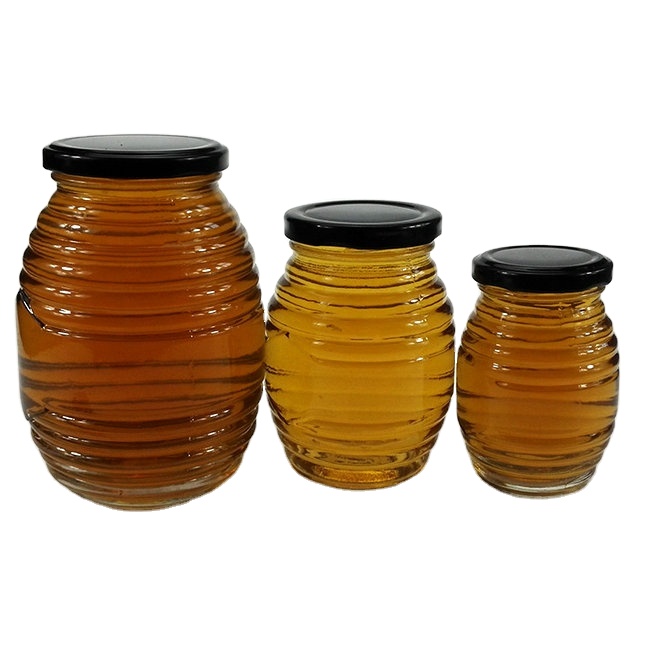 wholesale clear glass jar for honey with metal lids