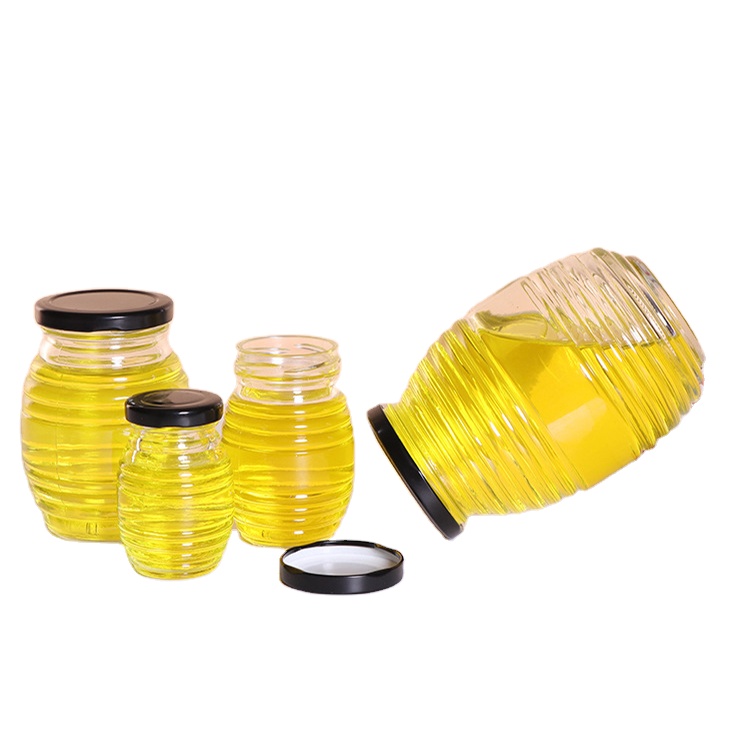 wholesale clear glass jar for honey with metal lids