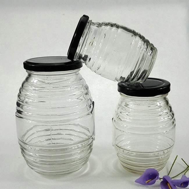 wholesale clear glass jar for honey with metal lids