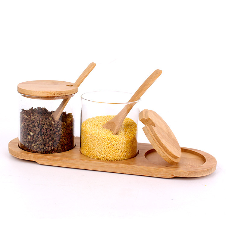 wholesale clear glass kitchen food storage container set borosilicate glass storage jar with bamboo lid glass storage bottles