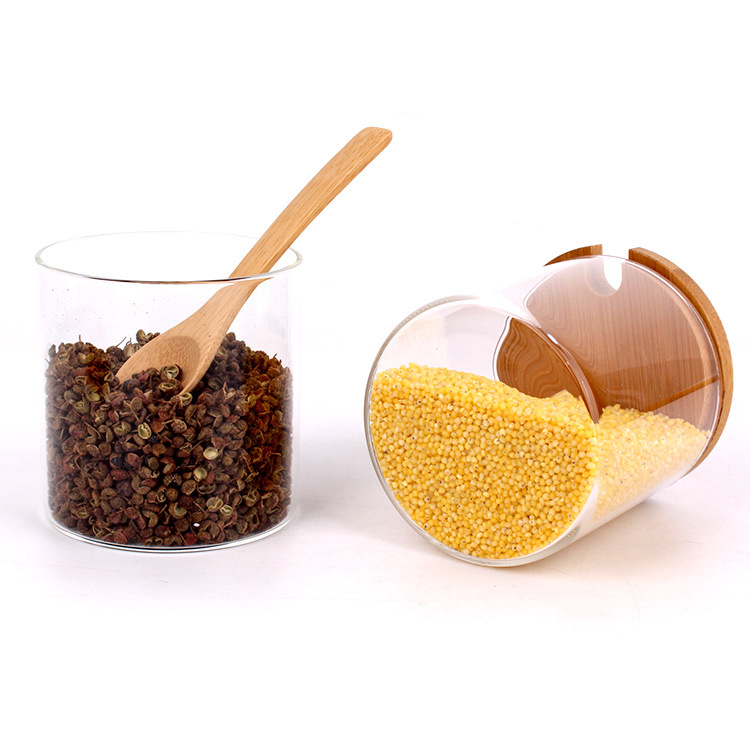 wholesale clear glass kitchen food storage container set borosilicate glass storage jar with bamboo lid glass storage bottles