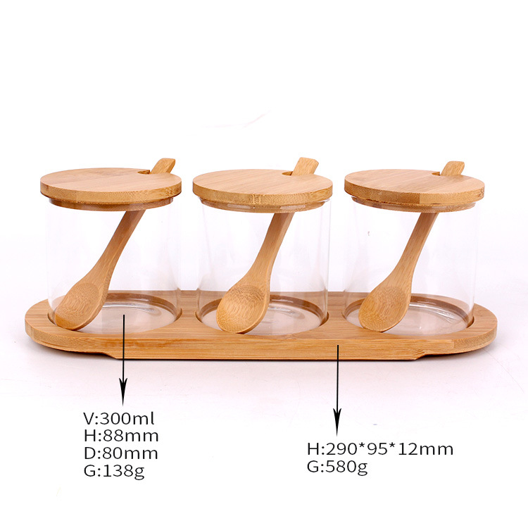 wholesale clear glass kitchen food storage container set borosilicate glass storage jar with bamboo lid glass storage bottles