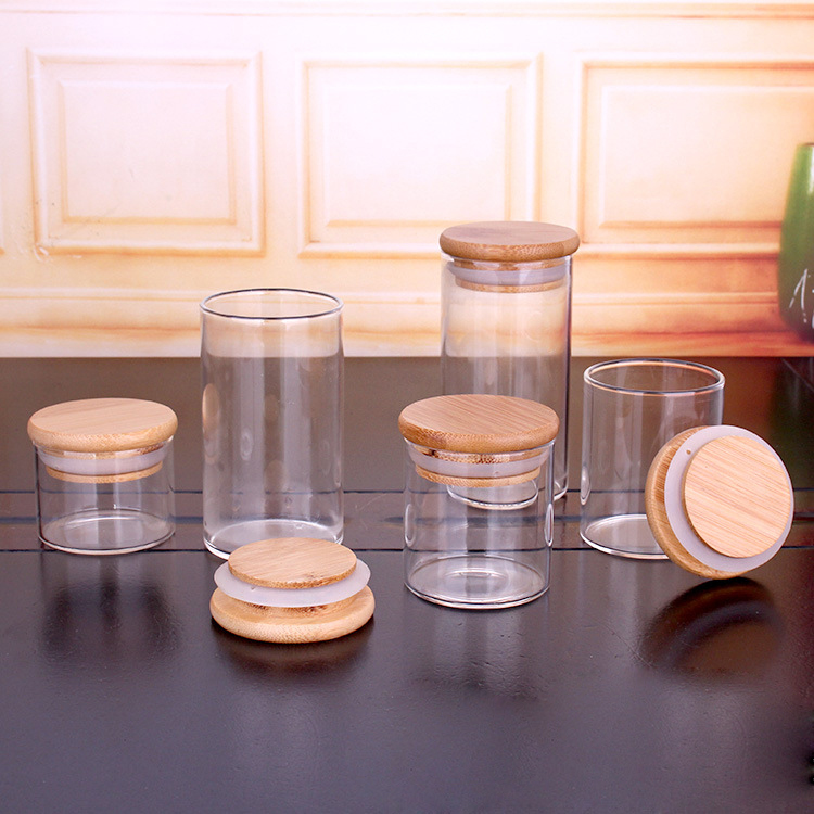 wholesale clear high borosilicate glass storage container set heat- resisting food glass bottles jar for food tea storage