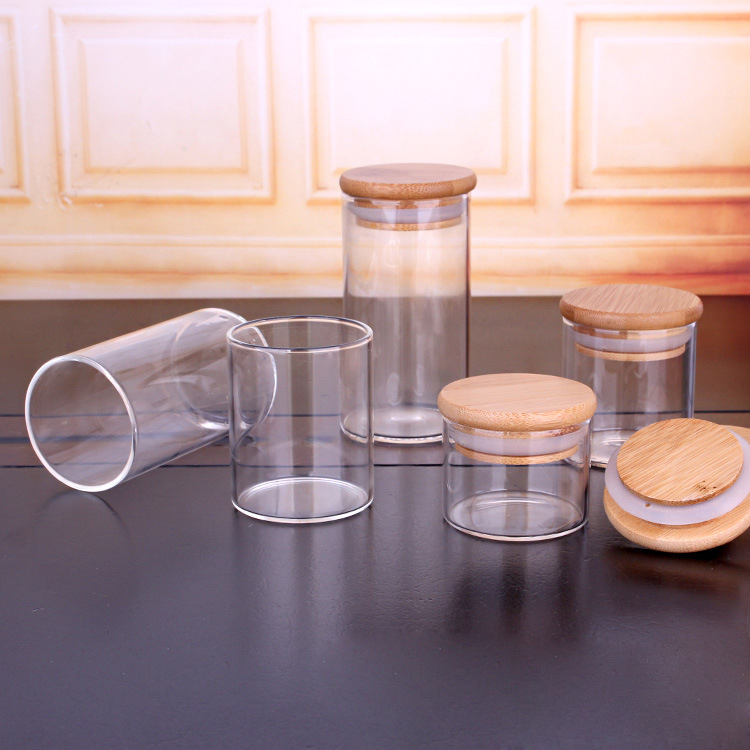 wholesale clear high borosilicate glass storage container set heat- resisting food glass bottles jar for food tea storage