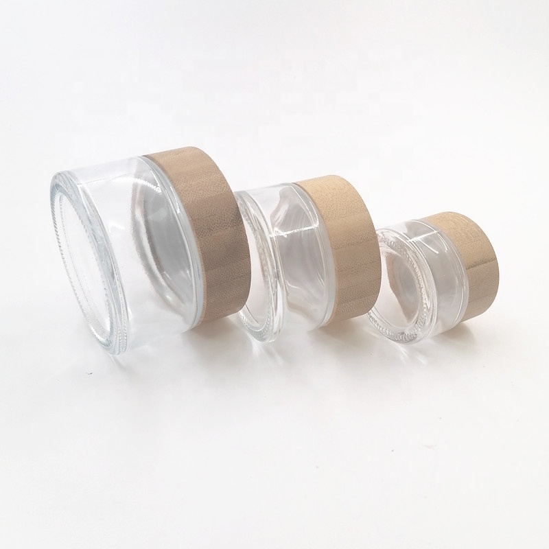 wholesale clear lotion bottle cosmetic face frosted spray cream glass jar wood cover skin matte 50G bamboo no plastic Body scrub