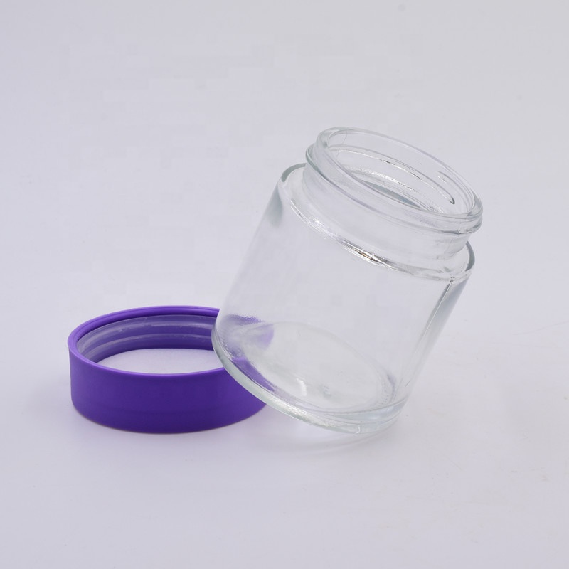 wholesale clear round straight side 120ml food storage glass jar with plastic child proof lid