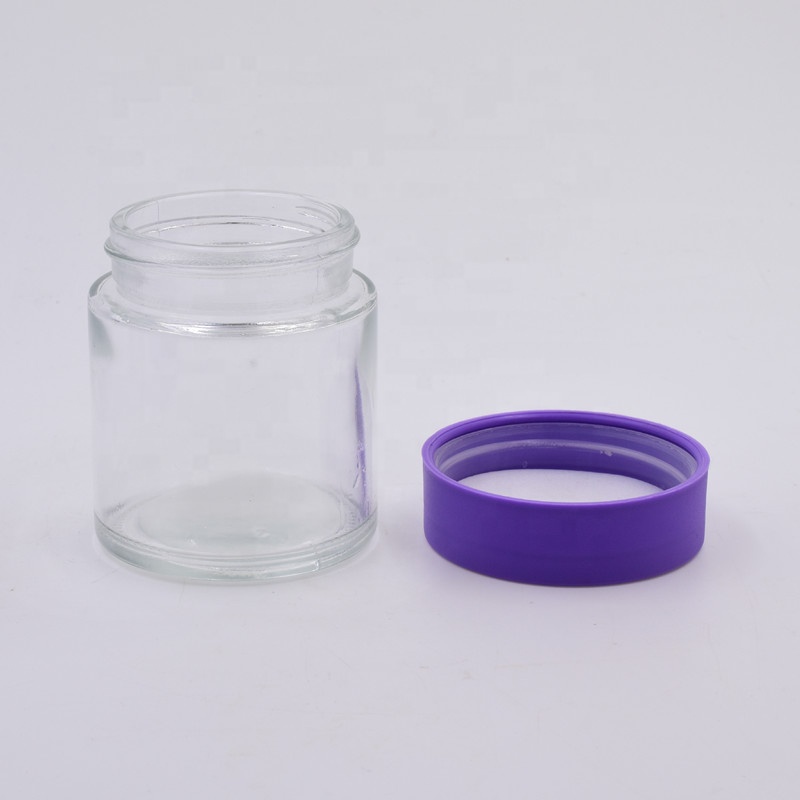 wholesale clear round straight side 120ml food storage glass jar with plastic child proof lid