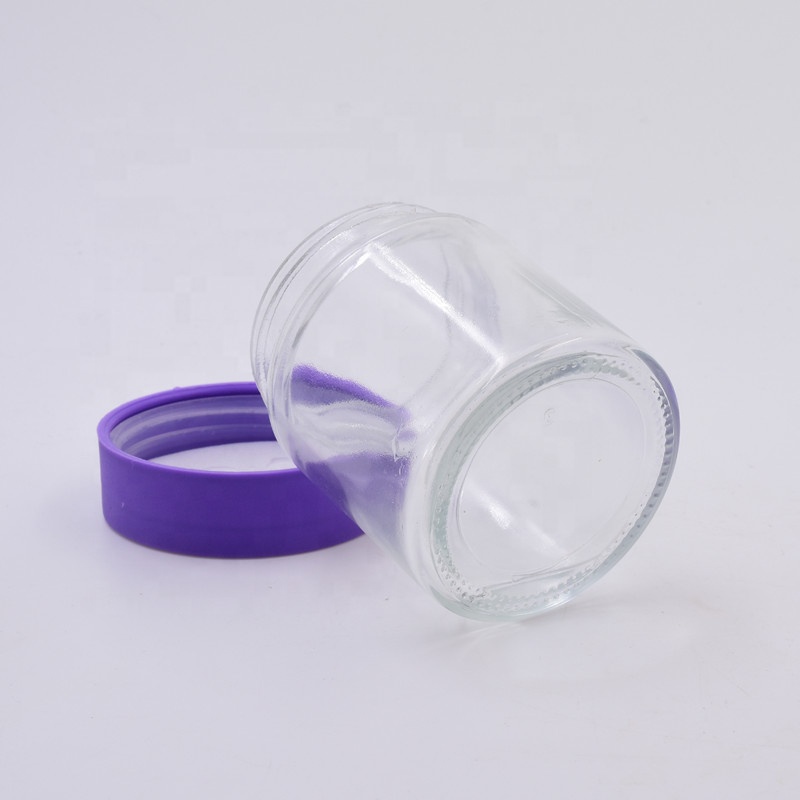 wholesale clear round straight side 120ml food storage glass jar with plastic child proof lid