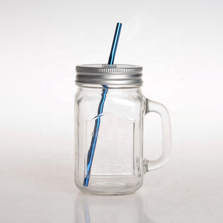 wholesale clear transparent glass drinking jar and bottle glass mason jar with seal screw metal lid and handle