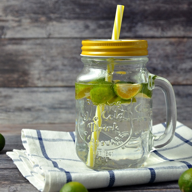 wholesale clear transparent glass drinking jar and bottle glass mason jar with seal screw metal lid and handle