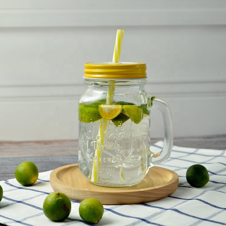 wholesale clear transparent glass drinking jar and bottle glass mason jar with seal screw metal lid and handle