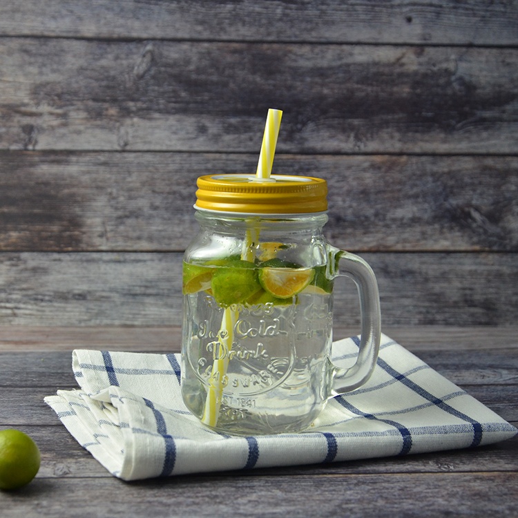 wholesale clear transparent glass drinking jar and bottle glass mason jar with seal screw metal lid and handle