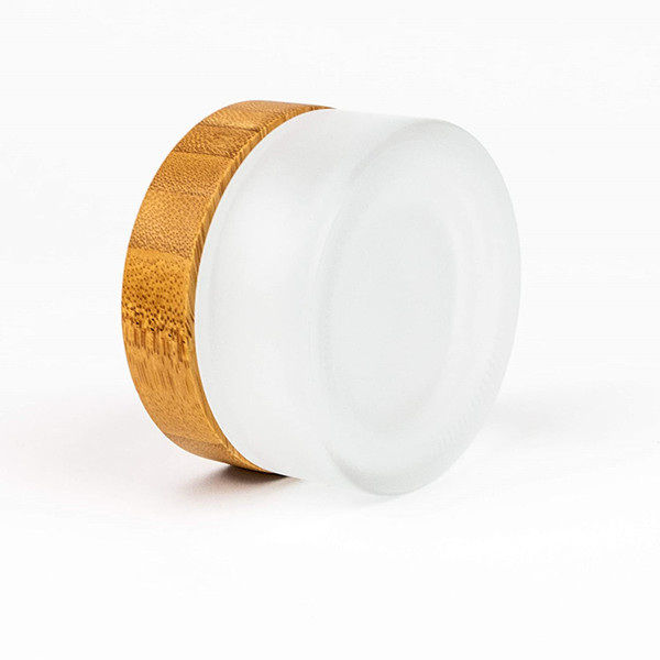wholesale color and size 10g Frosted Cosmetic Glass Jars for Cream Packaging With Bamboo Lid