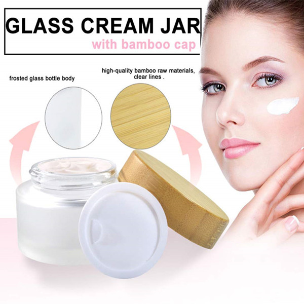 wholesale color and size 10g Frosted Cosmetic Glass Jars for Cream Packaging With Bamboo Lid