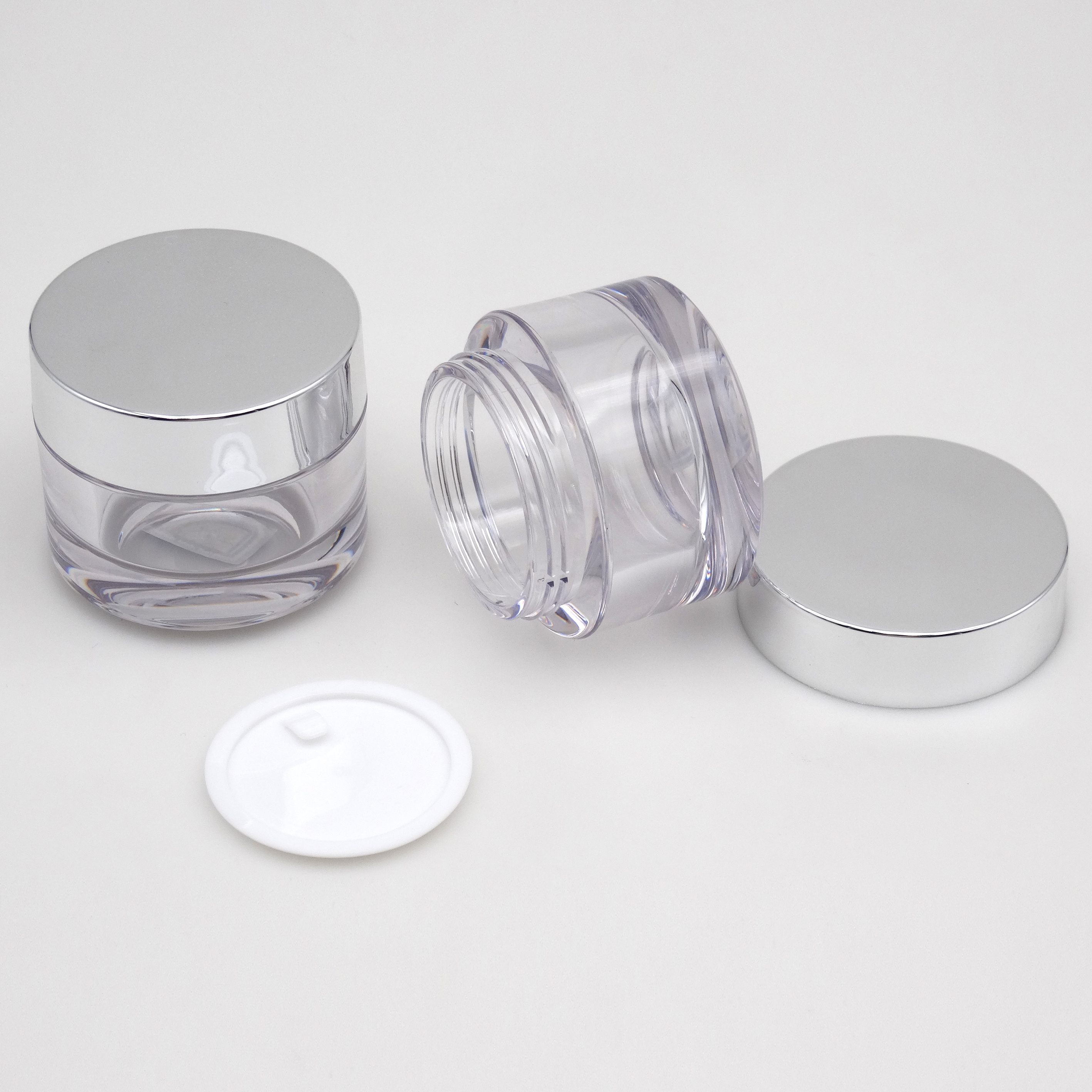 wholesale cosmetic 30g 50g empty fancy cream cosmetic skincare jar with silver cap
