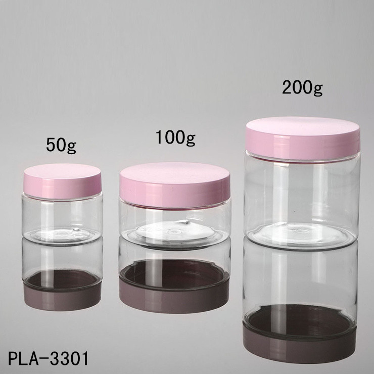 wholesale cosmetic cream powder jar 50g 100g 200g different size wide mouth clear jar with pink lids for powder cosmetic cream