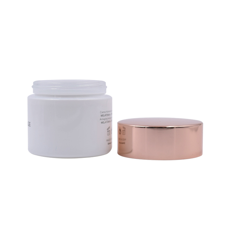 wholesale cosmetic customized white glass container metal aluminum lid skincare eye cream lotion glass jar