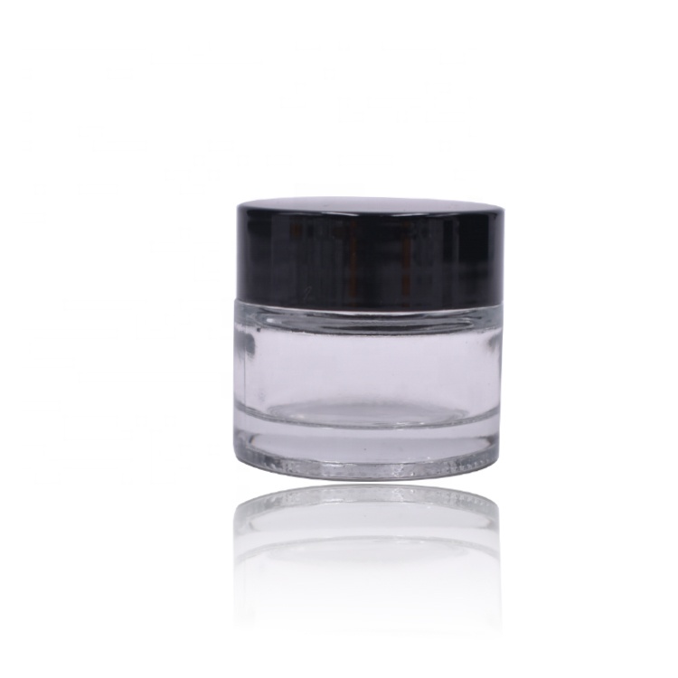 wholesale cosmetic glass jar cosmetic package black plastic lid empty clear cylinder 5ml glass jar with lid
