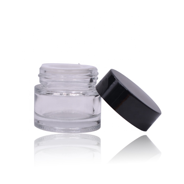 wholesale cosmetic glass jar cosmetic package black plastic lid empty clear cylinder 5ml glass jar with lid