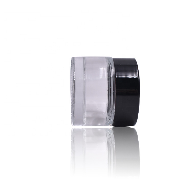 wholesale cosmetic glass jar cosmetic package black plastic lid empty clear cylinder 5ml glass jar with lid