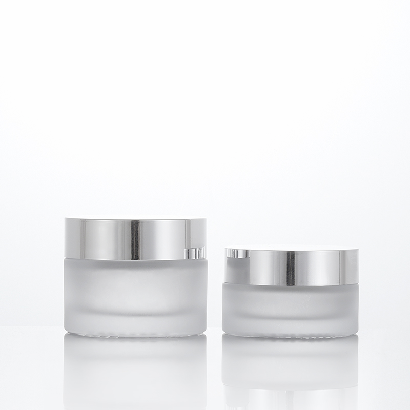 wholesale cosmetic jar 50ml face cream jars frosted glass jar with silvery lid