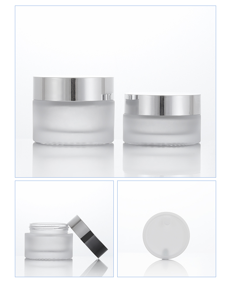 wholesale cosmetic jar 50ml face cream jars frosted glass jar with silvery lid
