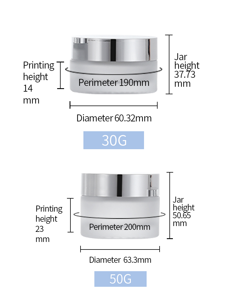 wholesale cosmetic jar 50ml face cream jars frosted glass jar with silvery lid