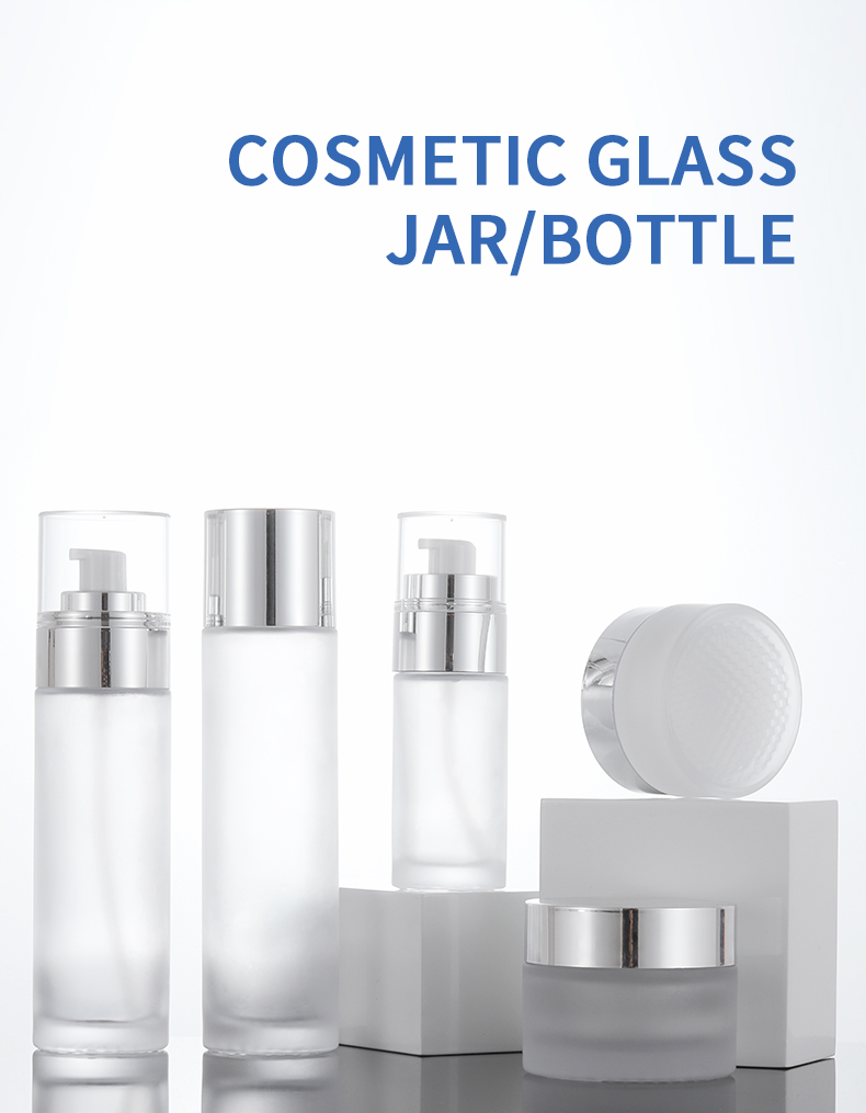 wholesale cosmetic jar 50ml face cream jars frosted glass jar with silvery lid