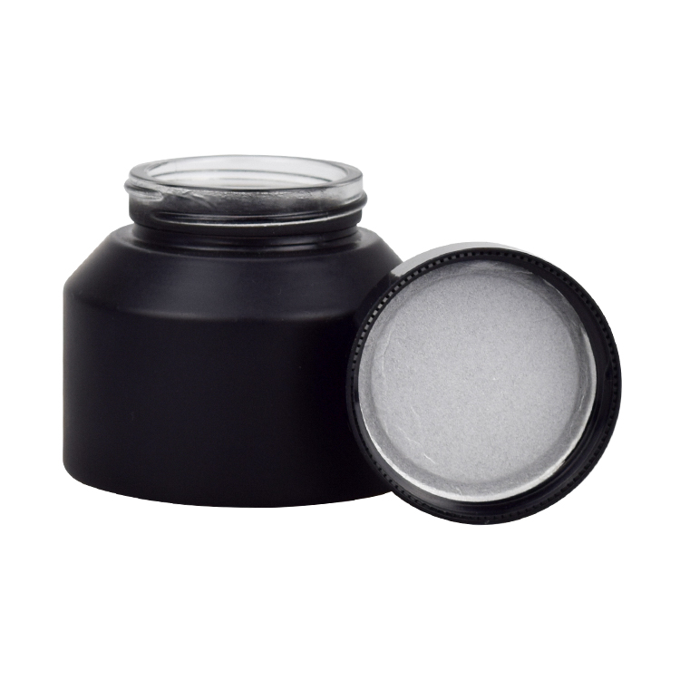 wholesale cosmetic packaging 15g 30g 50g 100g matte black inclined shoulder glass cream jar with plastic cap