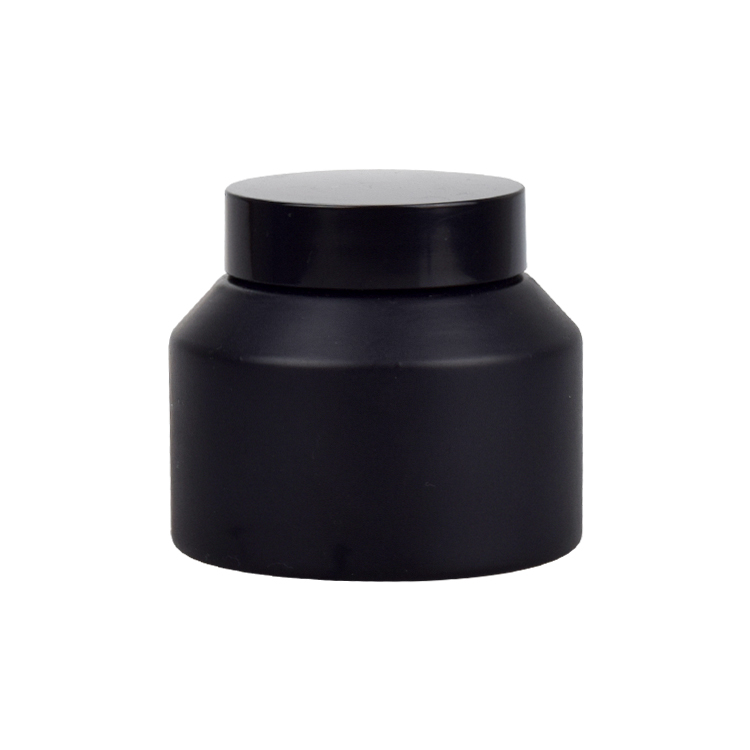 wholesale cosmetic packaging 15g 30g 50g 100g matte black inclined shoulder glass cream jar with plastic cap