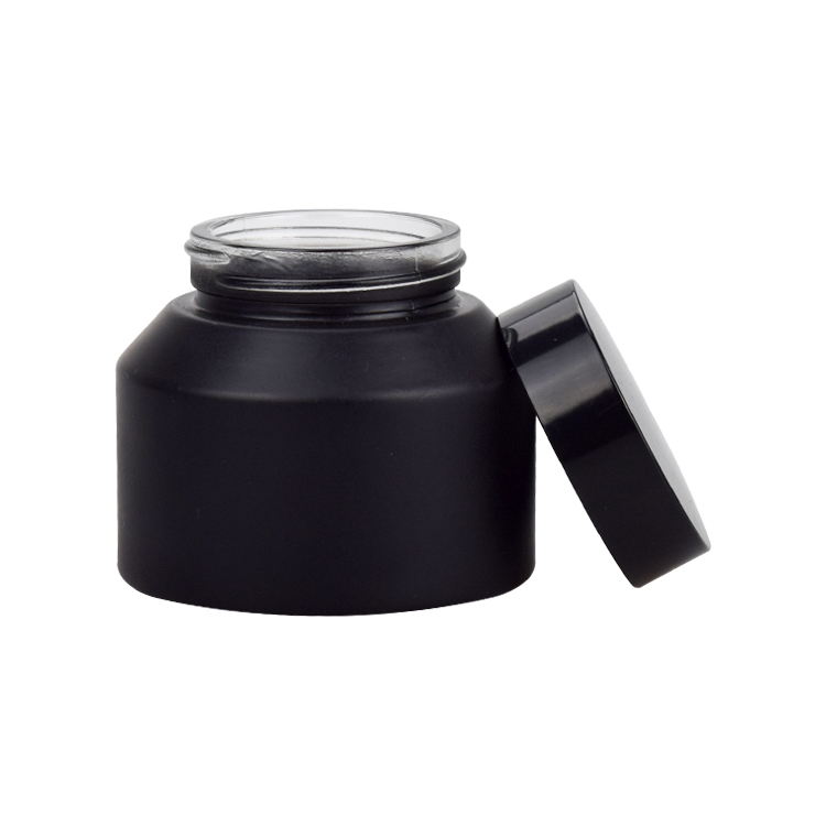 wholesale cosmetic packaging 15g 30g 50g 100g matte black inclined shoulder glass cream jar with plastic cap