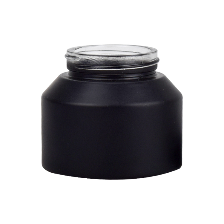 wholesale cosmetic packaging 15g 30g 50g 100g matte black inclined shoulder glass cream jar with plastic cap