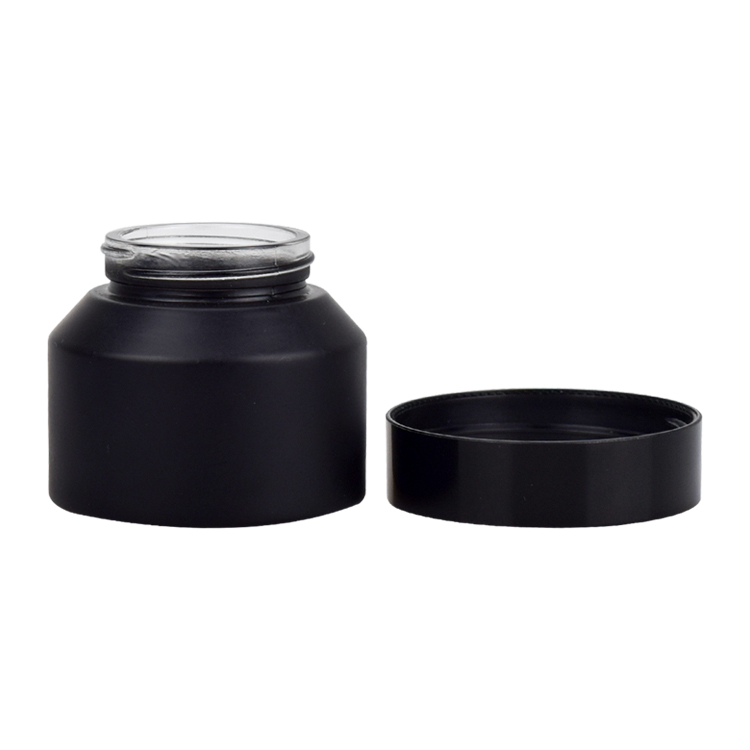 wholesale cosmetic packaging 15g 30g 50g 100g matte black inclined shoulder glass cream jar with plastic cap