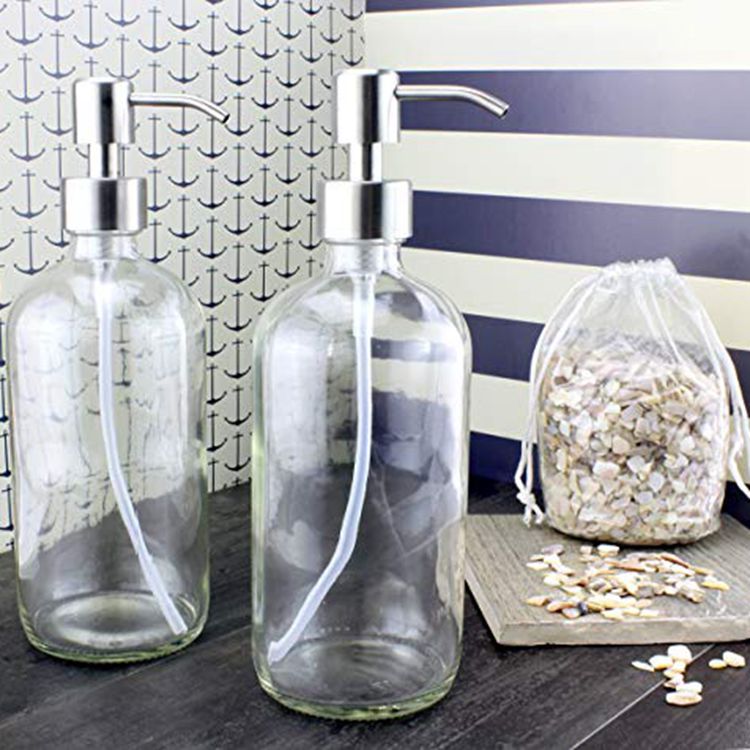wholesale cosmetic packaging clear boston round glass 100 ml lotion bottle with pump