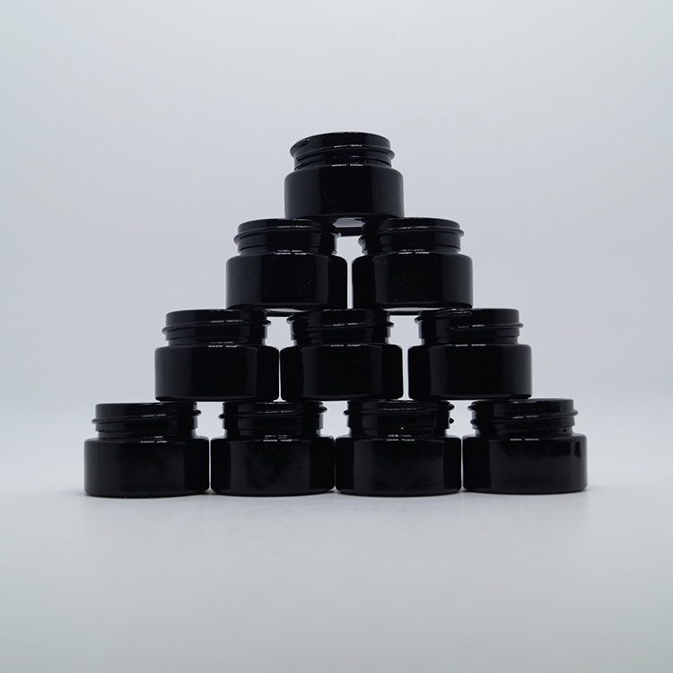 wholesale cosmetic packaging dark violet 5ml uv glass jars with black lids