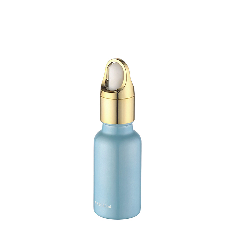 wholesale cosmetic packaging empty luxury plating blue cylinder 20ml glass bottle with silver aluminum dropper