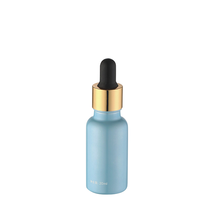 wholesale cosmetic packaging empty luxury plating blue cylinder 20ml glass bottle with silver aluminum dropper