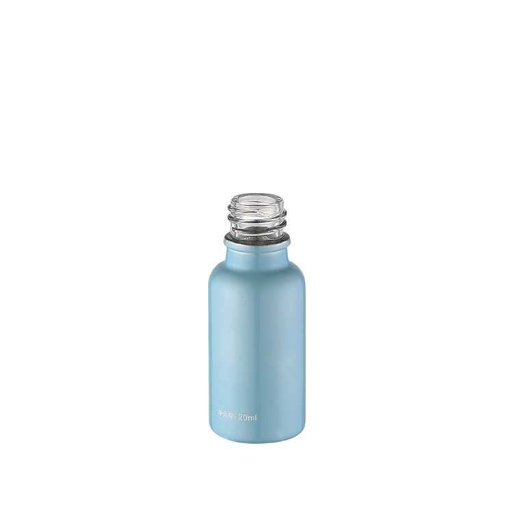 wholesale cosmetic packaging empty luxury plating blue cylinder 20ml glass bottle with silver aluminum dropper
