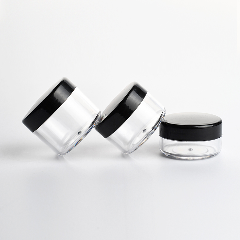 wholesale cosmetic packaging mini sample skin care cream 3g 5g 10g 15g 20g clear plastic jar with black cap