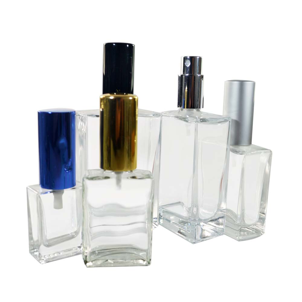 wholesale cosmetics 30ml 50ml 100ml rectangle glass perfume spray bottles