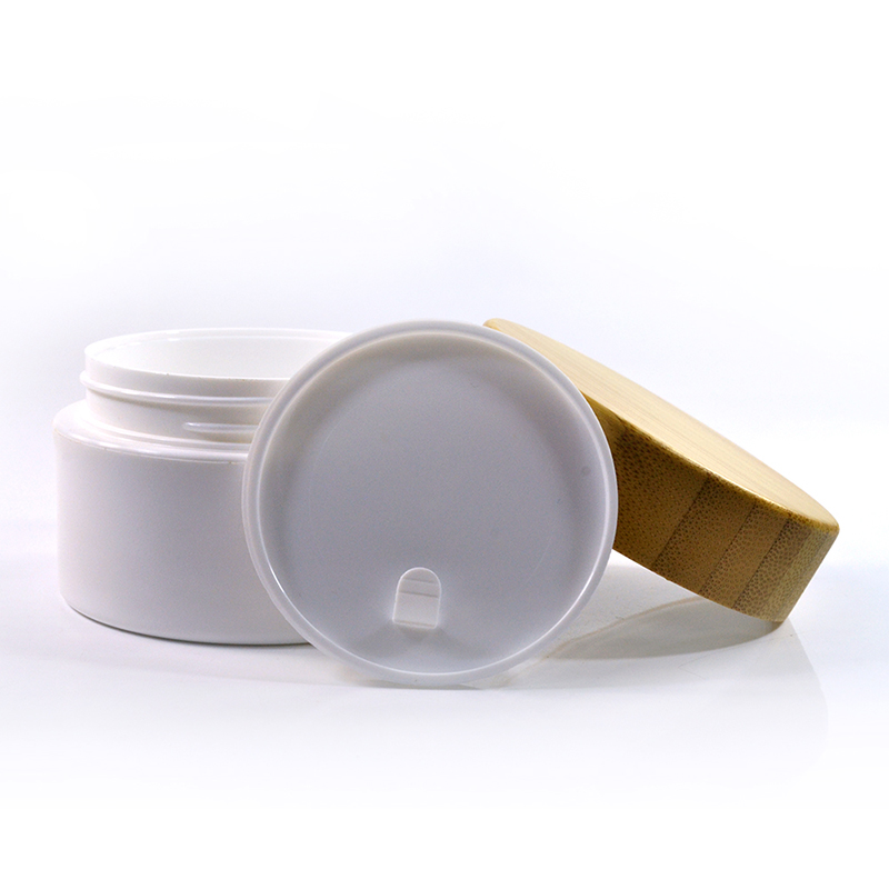 wholesale cream container 30g 50g 100g 200g 250g pp plastic cream jars with bamboo screw lid