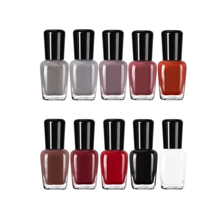 wholesale custom 10Ml 12Ml 15Ml Custom Unique Clear Empty Nail Polish Bottle With Cap and brush spray color printed logo