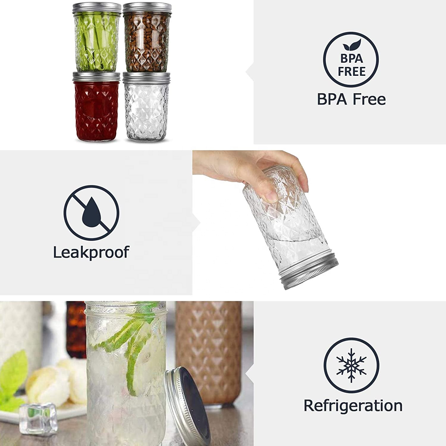 wholesale custom Amazon HOT Selling Glass Wide Mouth Jars with Silver Metal Airtight Lids