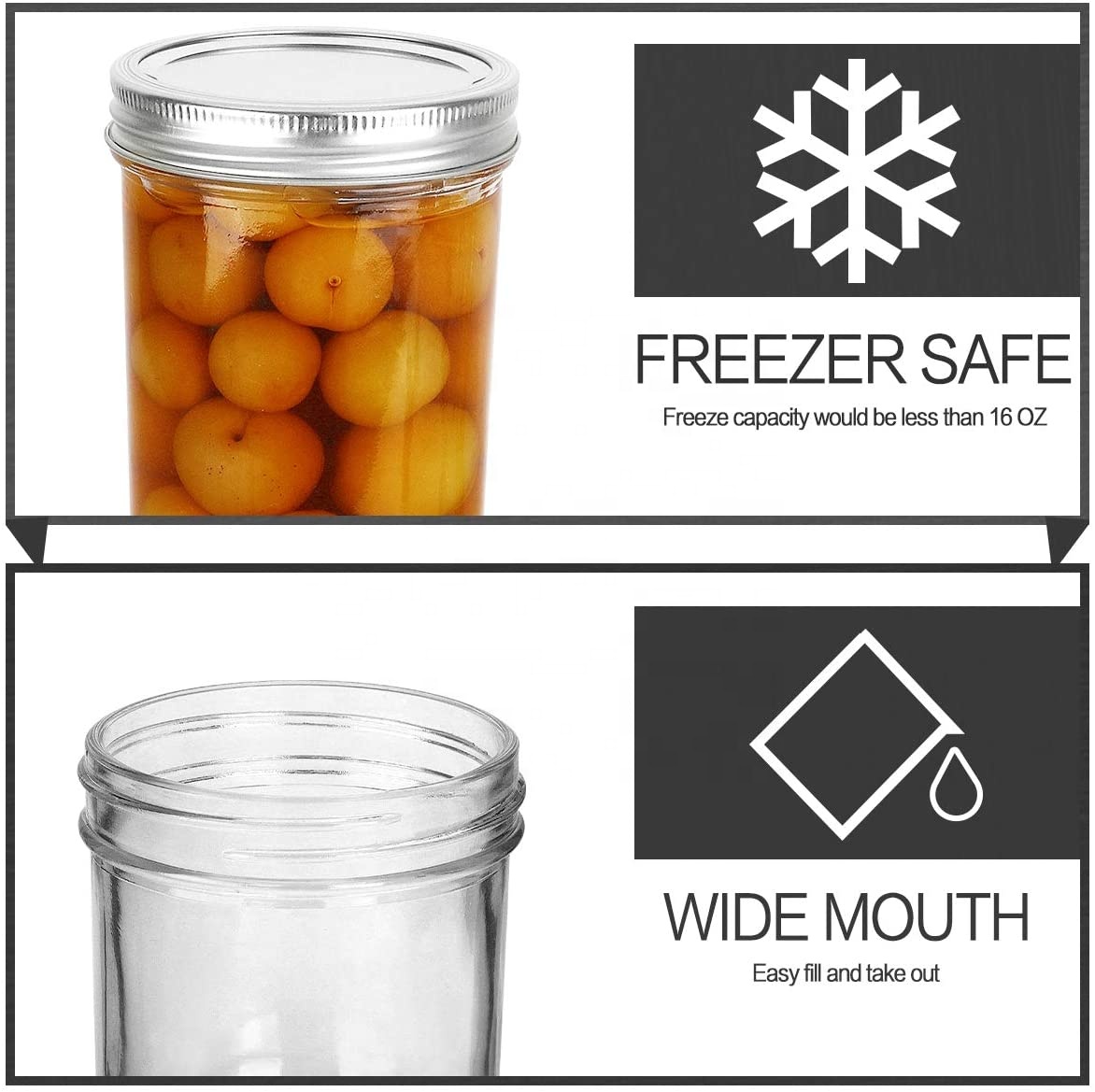 wholesale custom Cheap Amazon HOT Selling large Wide Mouth Mason Jars 16 oz