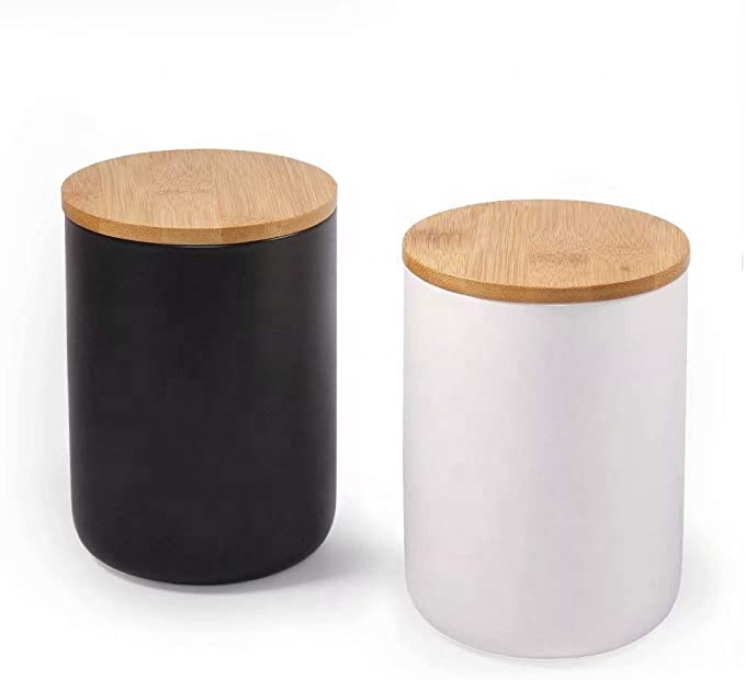 wholesale custom High quality Black Food Storage Canister jars with wooden lids